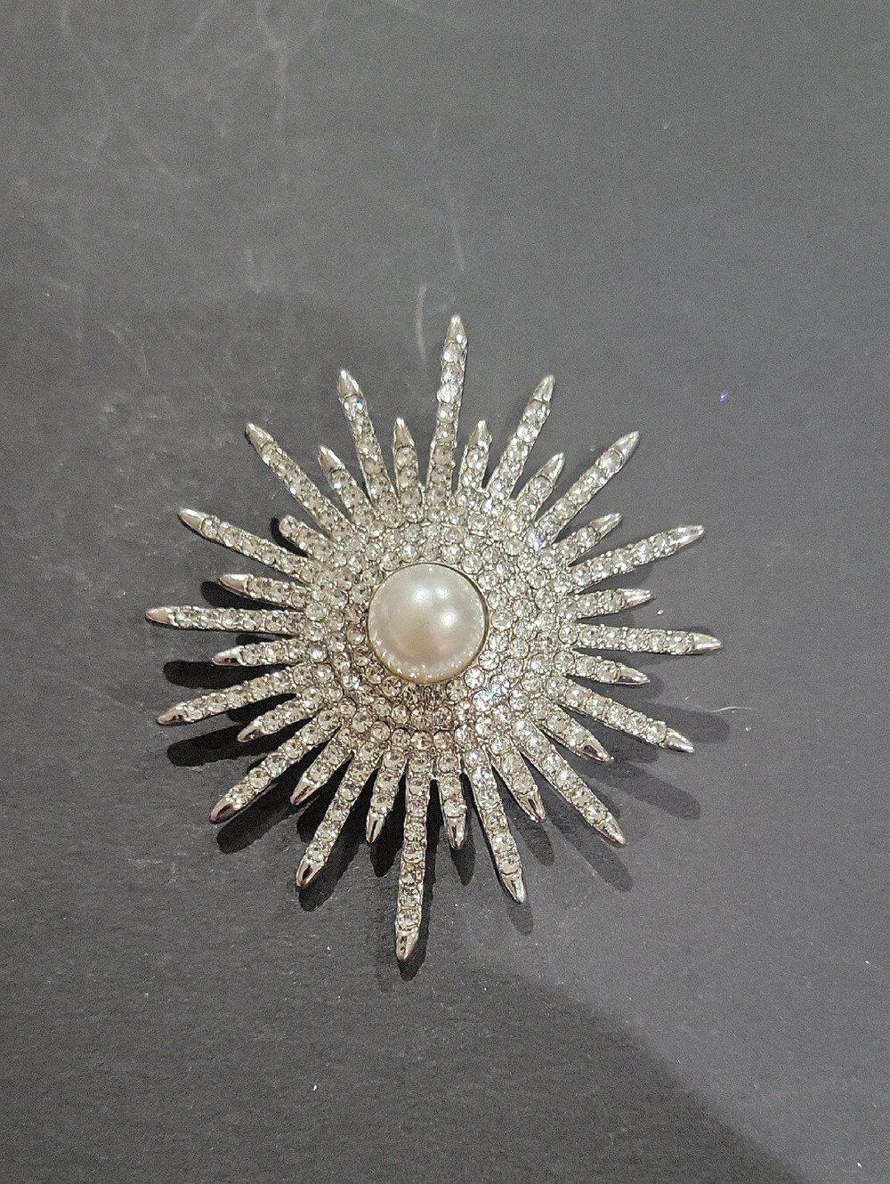 Silver Sunburst Pearl Center Brooch - Women Jewelry